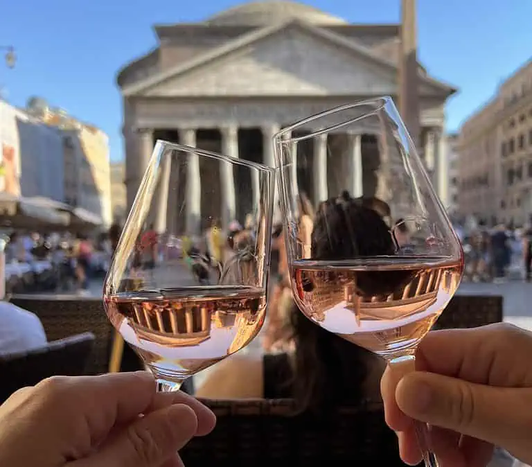 Rick and Andrea enjoying an Aperitivo in front of the Pantheon in Rome