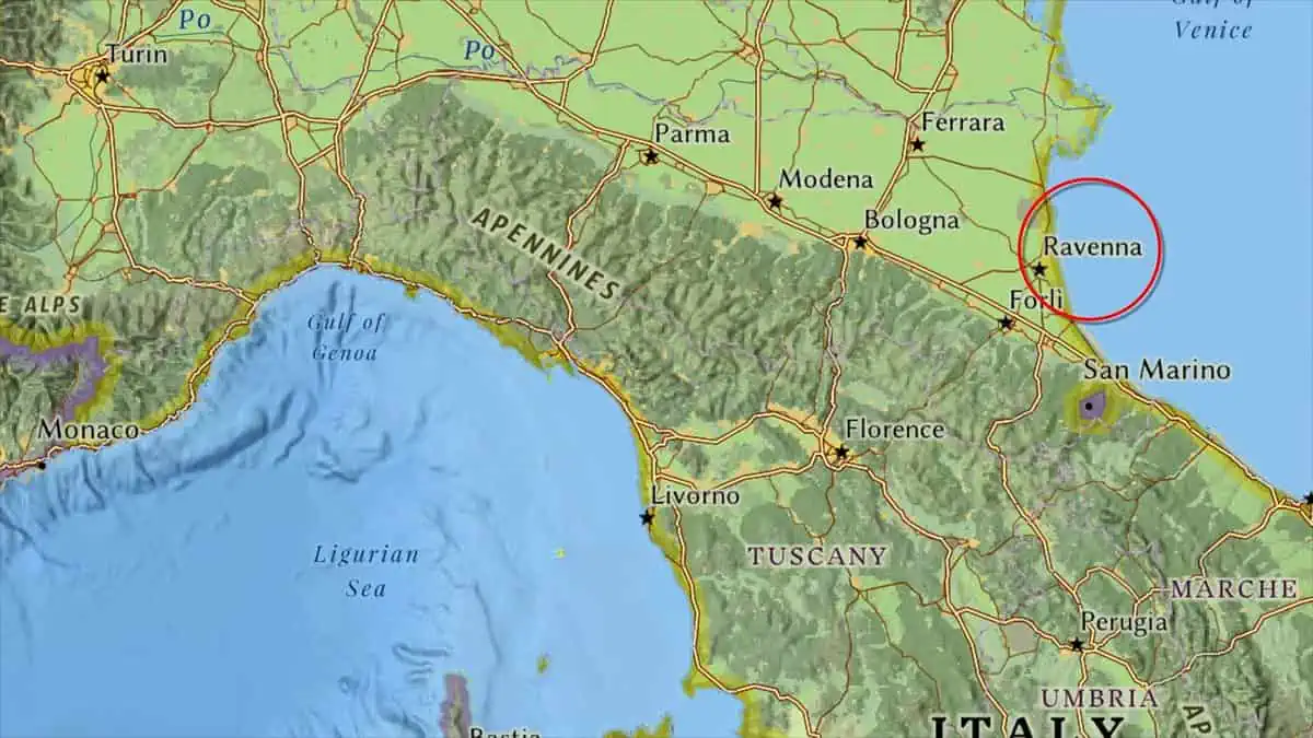 Mapa de Rávena Italia