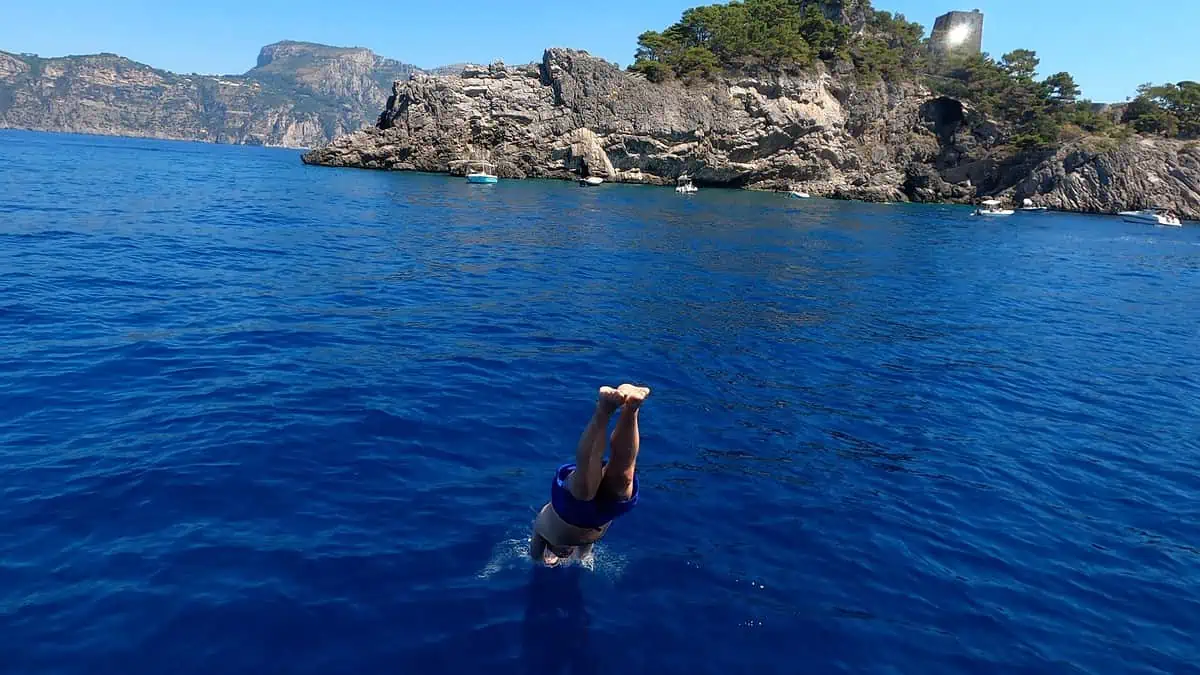 Diving in the blue water of the Amalfi Coast